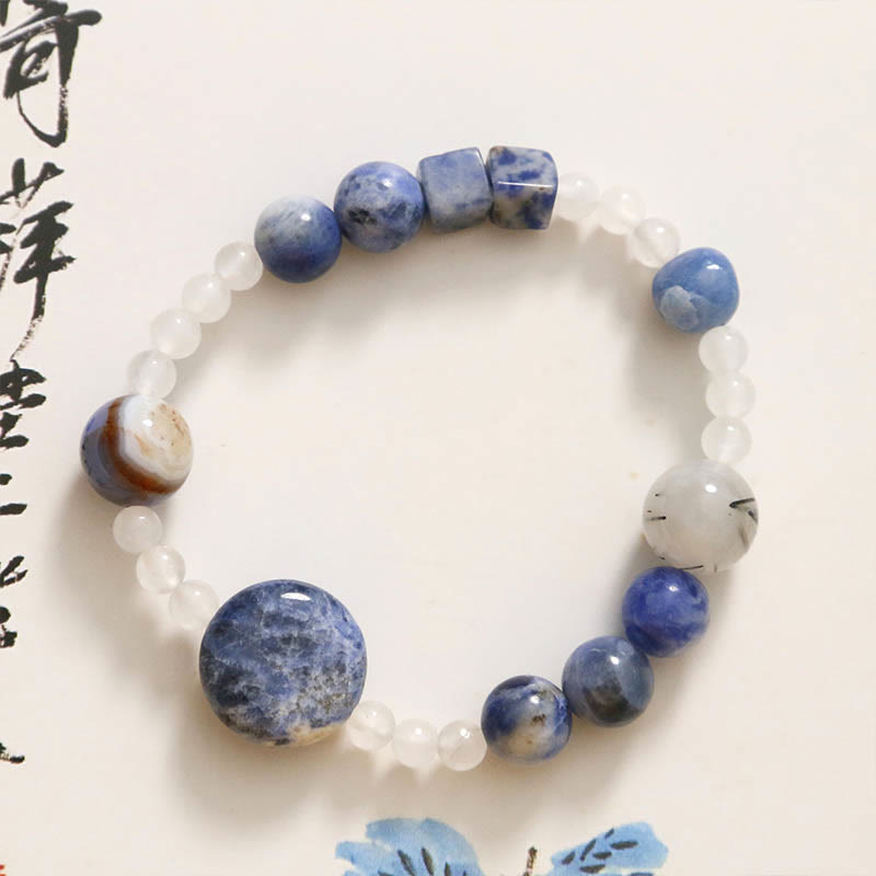 Buddha Stones Blue Aventurine Agate Jade Black Rutilated Quartz Bracelet - image 3