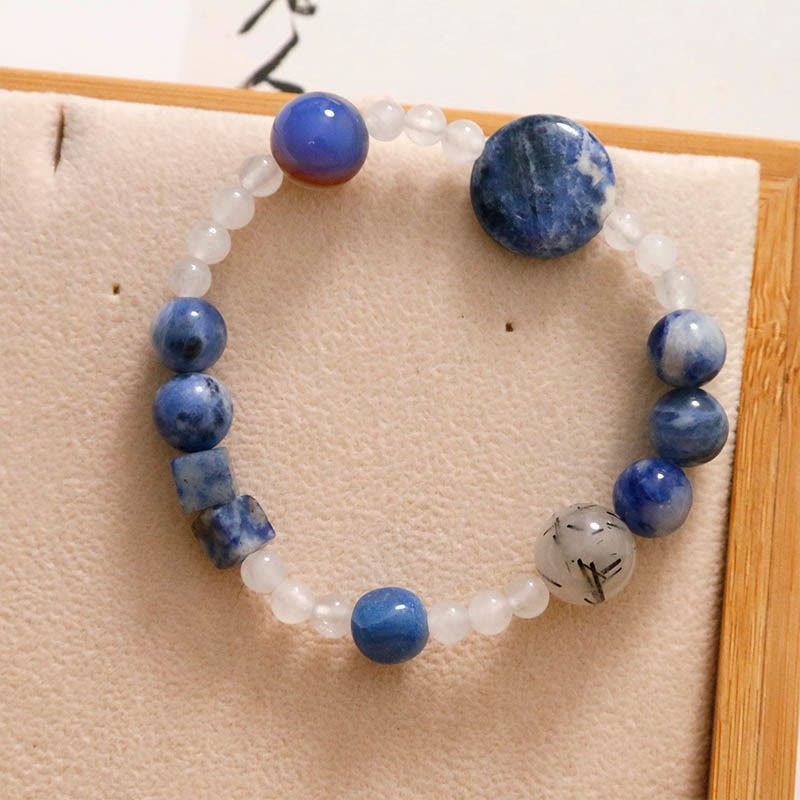 Buddha Stones Blue Aventurine Agate Jade Black Rutilated Quartz Bracelet - image 4