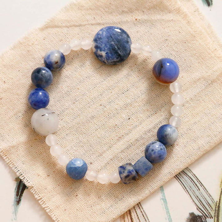 Buddha Stones Blue Aventurine Agate Jade Black Rutilated Quartz Bracelet - image 5