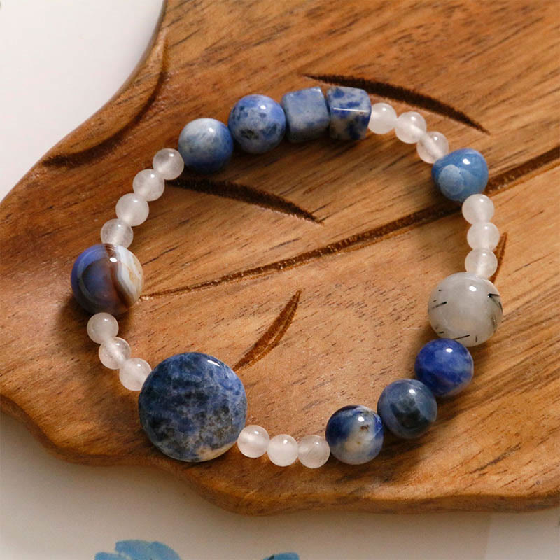 Buddha Stones Blue Aventurine Agate Jade Black Rutilated Quartz Bracelet - Blue Aventurine&Black Rutilated Quartz&Agate&Jade（Wrist Circumference: 17cm） - image 0