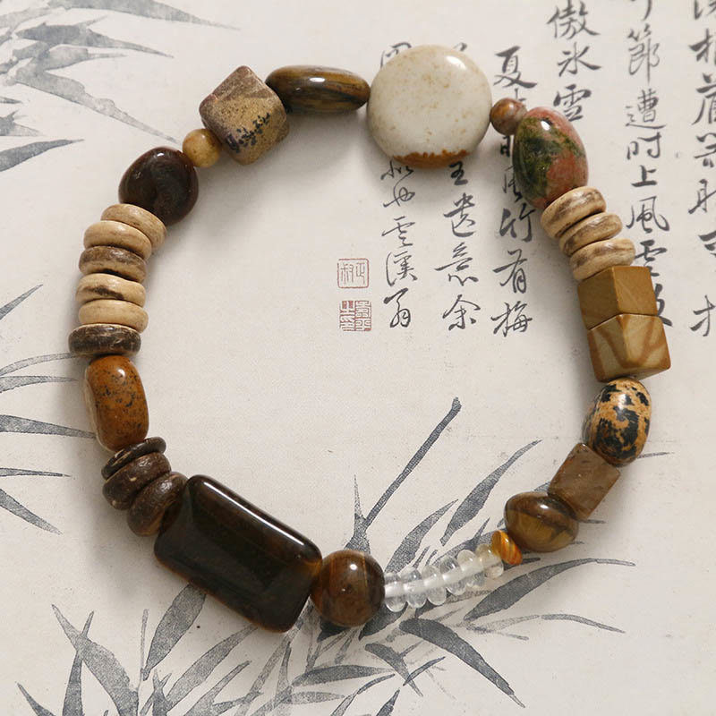 Buddha Stones Coconut Shell Tiger Eye Courage Bracelet - Tiger Eye&Coconut Shell（Wrist Circumference: 17cm） - image 0
