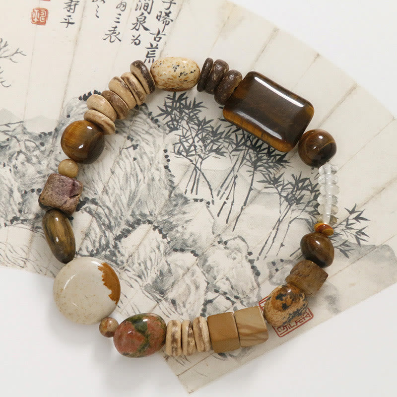 Buddha Stones Coconut Shell Tiger Eye Courage Bracelet - image 1