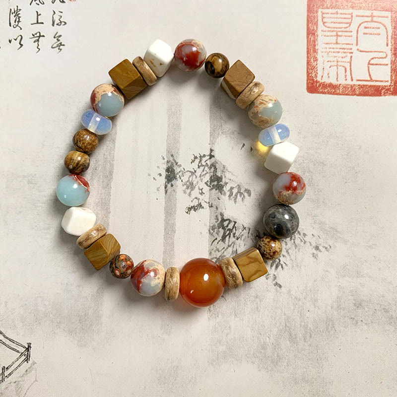 Buddha Stones Red Agate Shoushan Stone White Turquoise Calm Blessing Bracelet - image 2