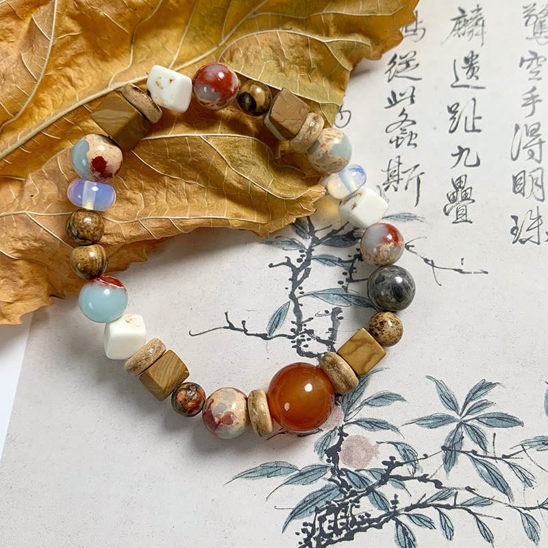 Buddha Stones Red Agate Shoushan Stone White Turquoise Calm Blessing Bracelet - image 12