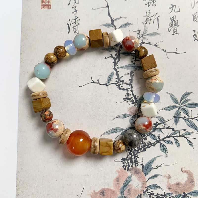 Buddha Stones Red Agate Shoushan Stone White Turquoise Calm Blessing Bracelet - image 9