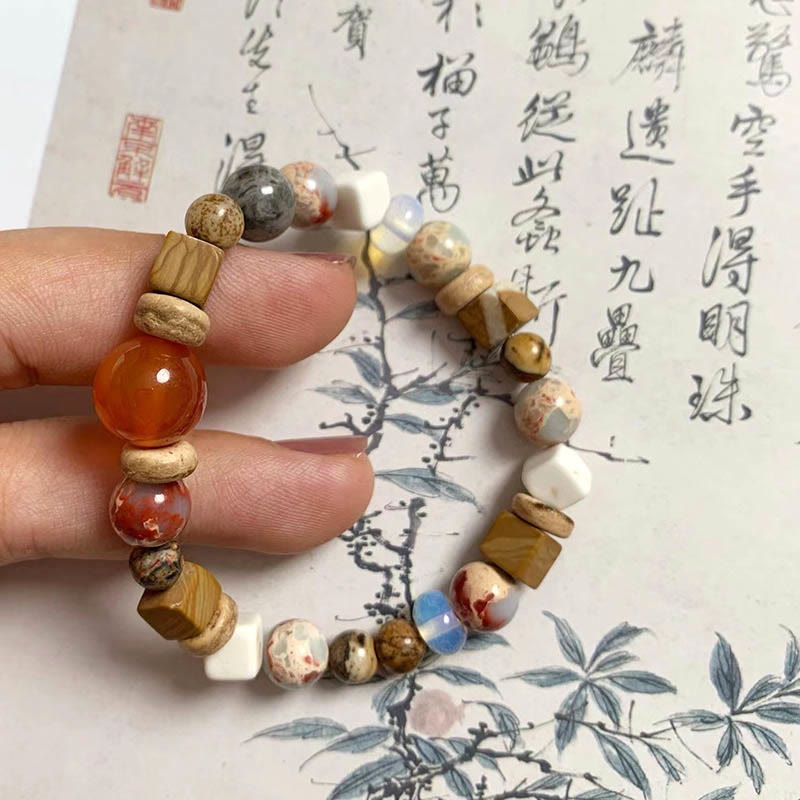 Buddha Stones Red Agate Shoushan Stone White Turquoise Calm Blessing Bracelet - image 4