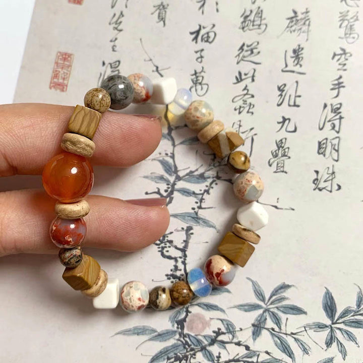 Buddha Stones Red Agate Shoushan Stone White Turquoise Calm Blessing Bracelet - image 4