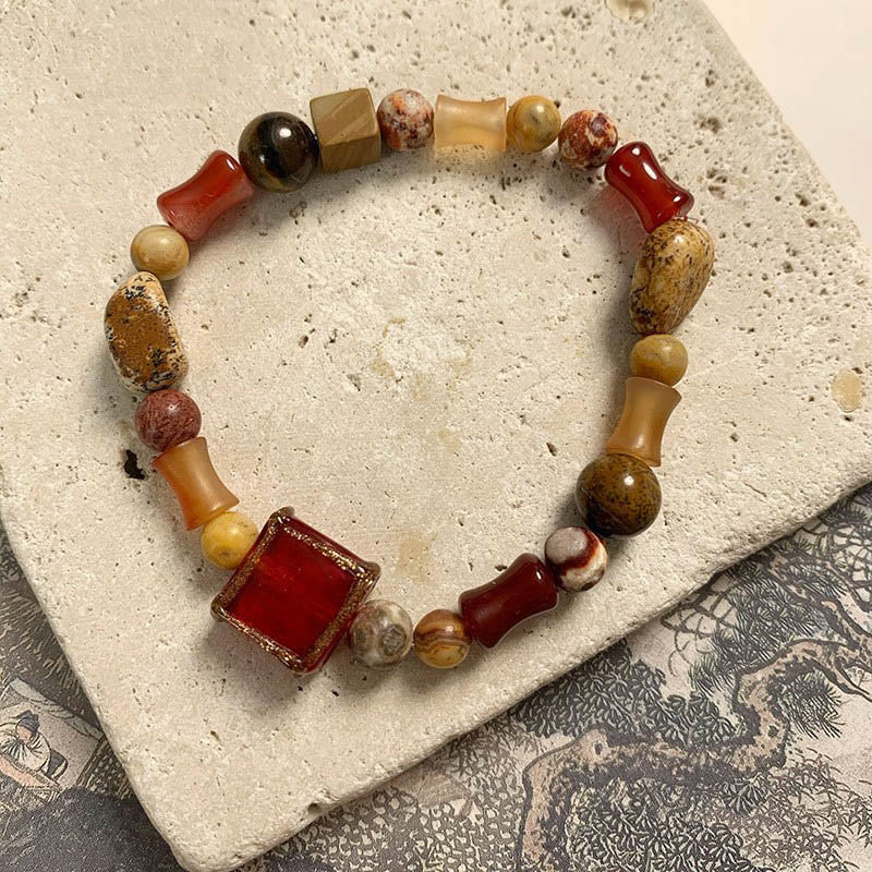 Buddha Stones Red Agate Shoushan Stone White Turquoise Calm Blessing Bracelet - image 1