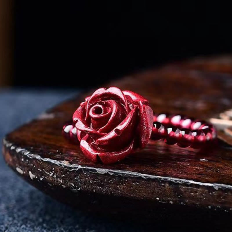 Buddha Stones Cinnabar Rose Garnet Beads Concentration Ring - image 1