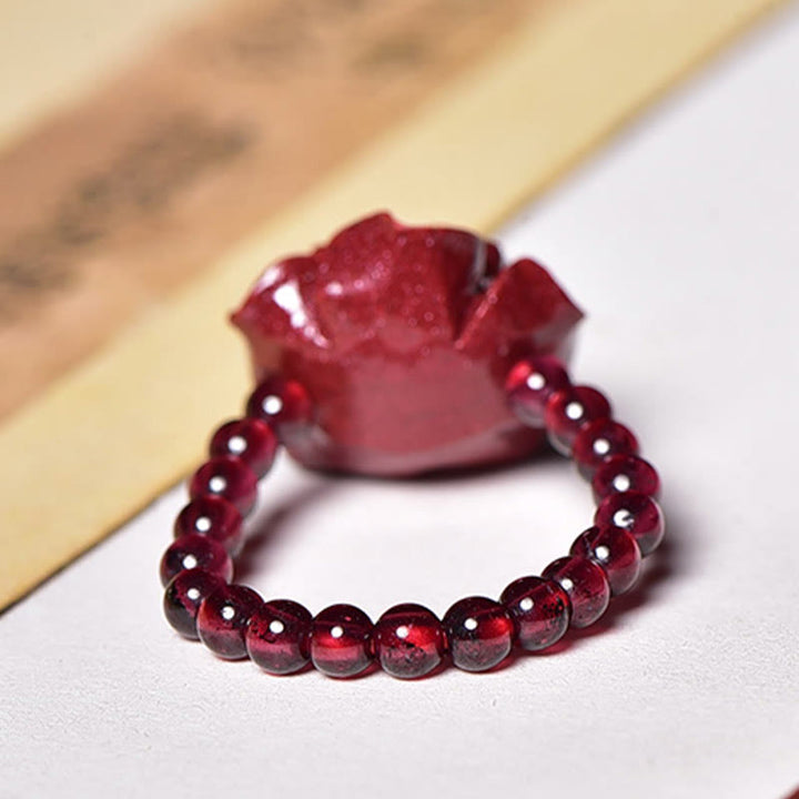 Buddha Stones Cinnabar Rose Garnet Beads Concentration Ring - image 3