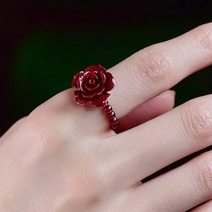 Buddha Stones Cinnabar Rose Garnet Beads Concentration Ring - image 4