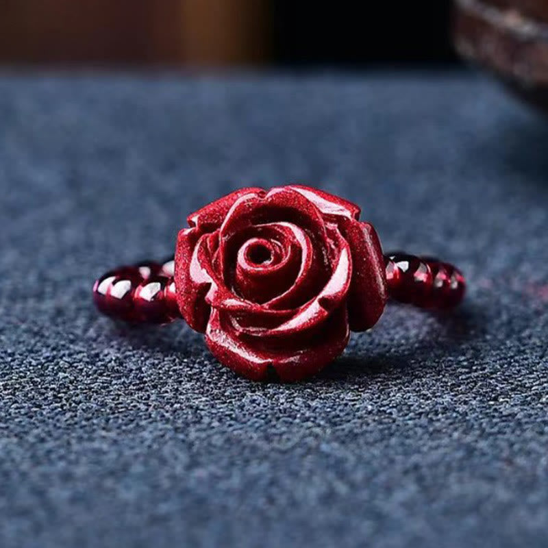 Buddha Stones Cinnabar Rose Garnet Beads Concentration Ring - image 8