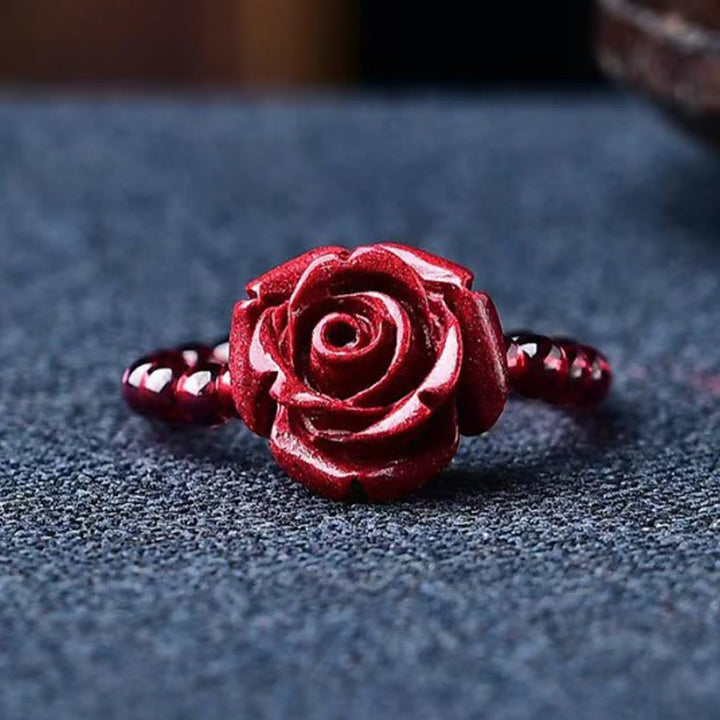Buddha Stones Cinnabar Rose Garnet Beads Concentration Ring - image 8