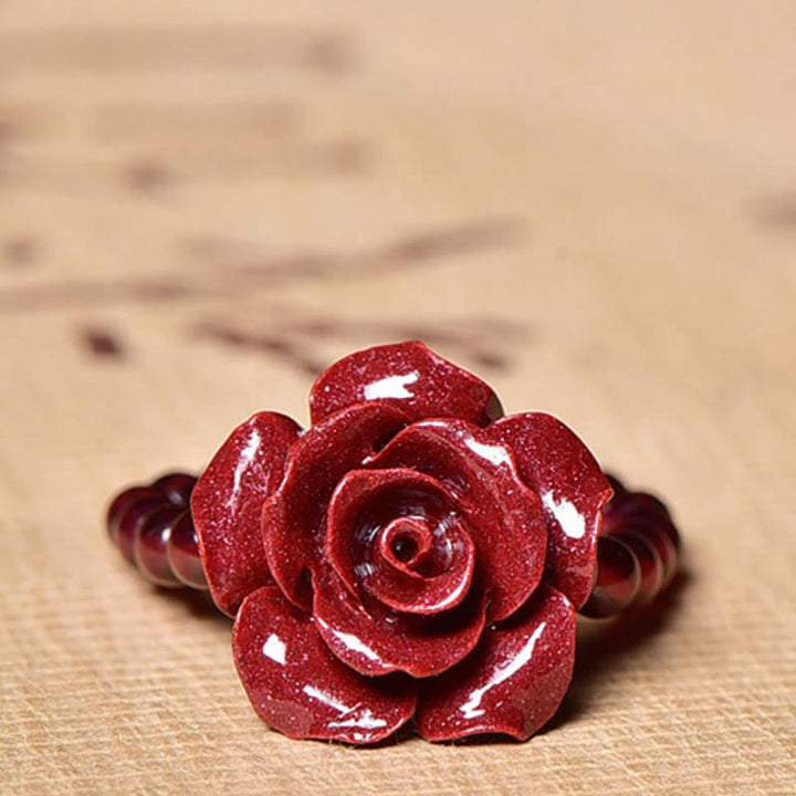 Buddha Stones Cinnabar Rose Garnet Beads Concentration Ring - image 2