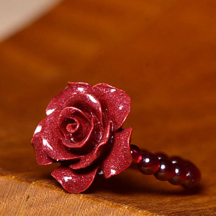 Buddha Stones Cinnabar Rose Garnet Beads Concentration Ring - image 9