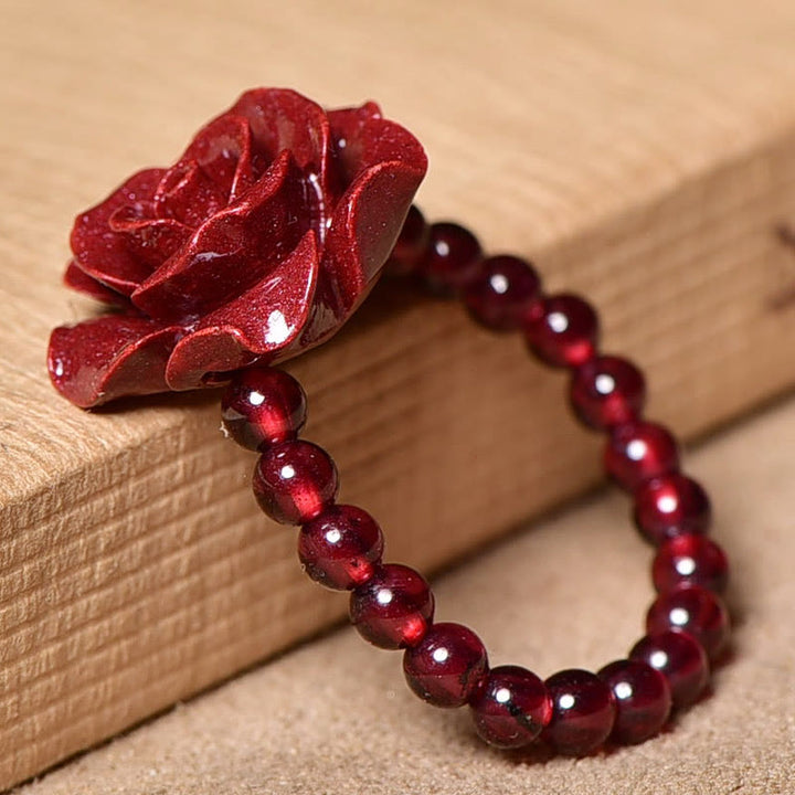 Buddha Stones Cinnabar Rose Garnet Beads Concentration Ring - image 12