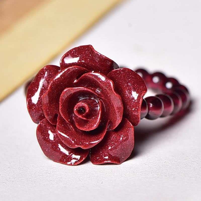 Buddha Stones Cinnabar Rose Garnet Beads Concentration Ring - image 11