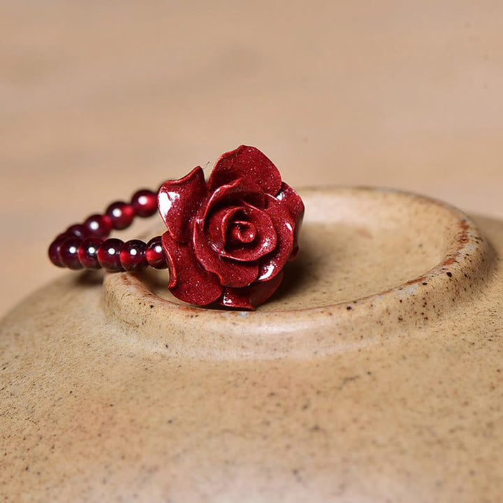 Buddha Stones Cinnabar Rose Garnet Beads Concentration Ring - image 10