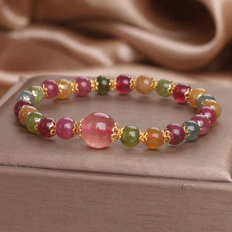 Buddha Stones Tourmaline Strawberry Quartz Wisdom Bracelet - image 8