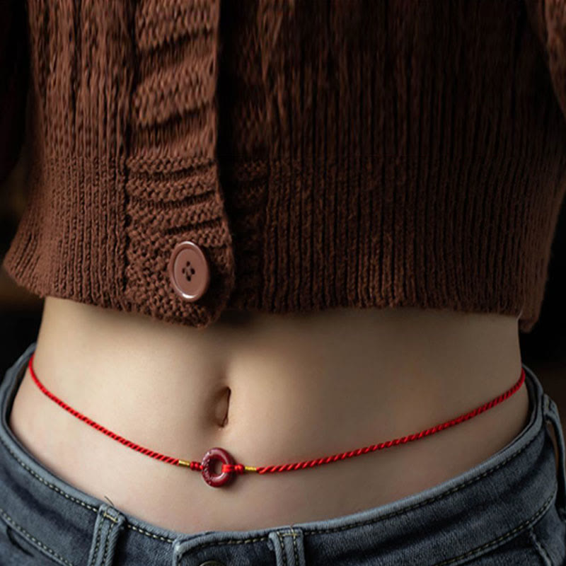 Buddha Stones Natural Cinnabar Peace Buckle Blessing Red String Belly Chain - image 2