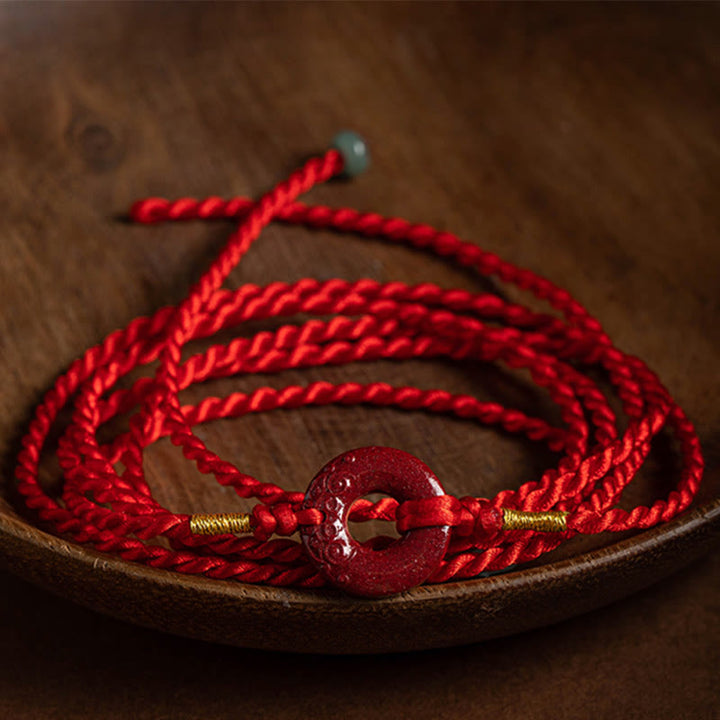 Buddha Stones Natural Cinnabar Peace Buckle Blessing Red String Belly Chain - image 3