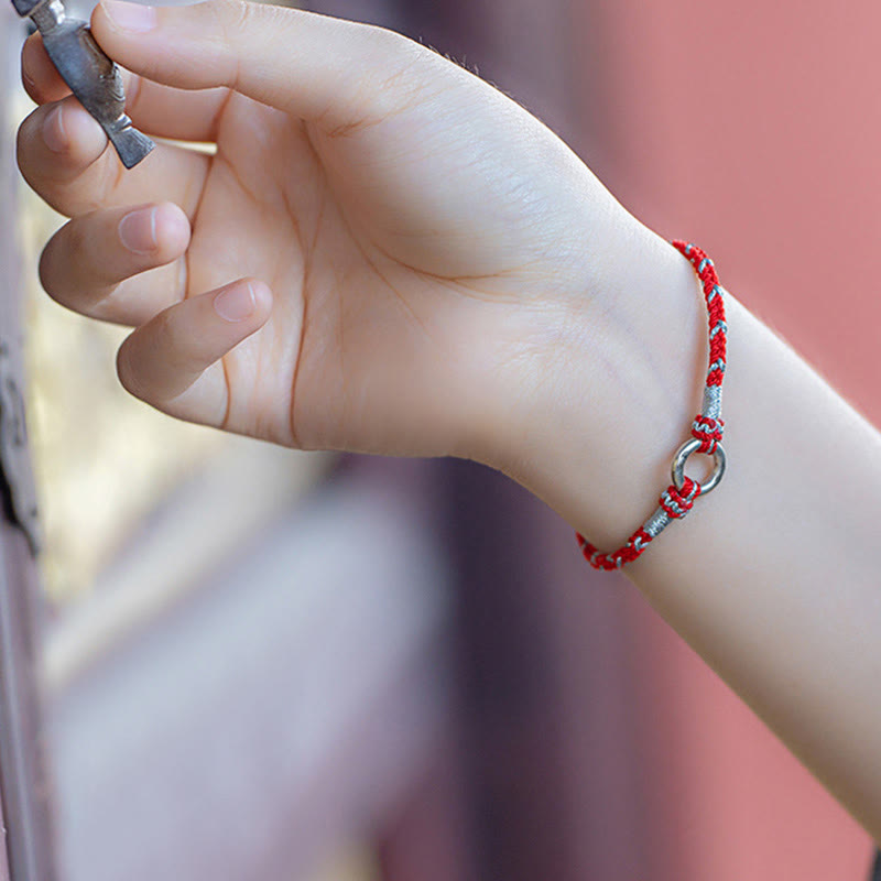 Buddha Stones 925 Sterling Silver Peace Buckle Luck String Bracelet - image 4