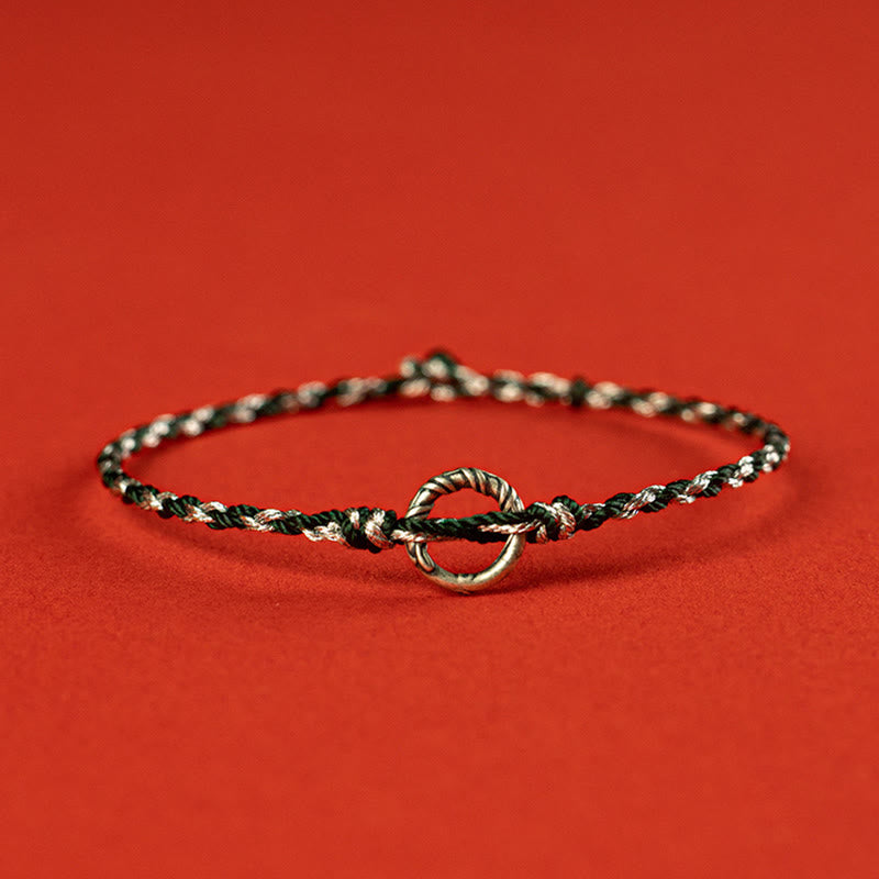 Buddha Stones 925 Sterling Silver Peace Buckle Luck String Bracelet - Black - 19cm - image 13