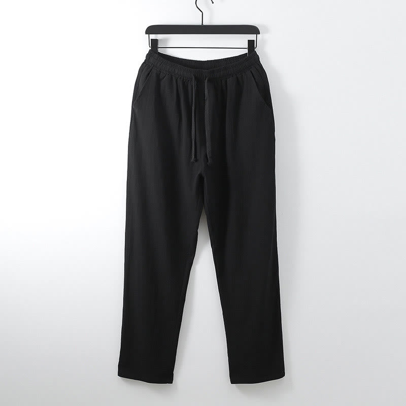 Buddha Stones Solid Color Cotton Linen Casual Loose Men's Pants With Pockets - Black - US/UK/AU54，EU64 (9XL) - image 6