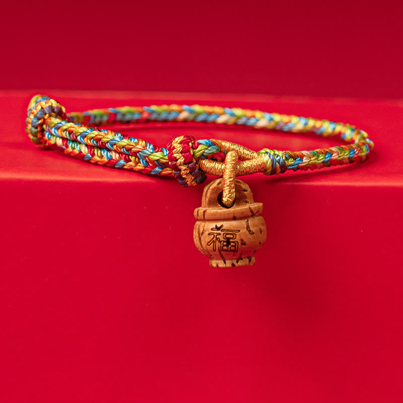 Buddha Stones Peach Wood Fu Character Safe And Well Wealth Bracelet - Fu Character - 16-17cm - image 0