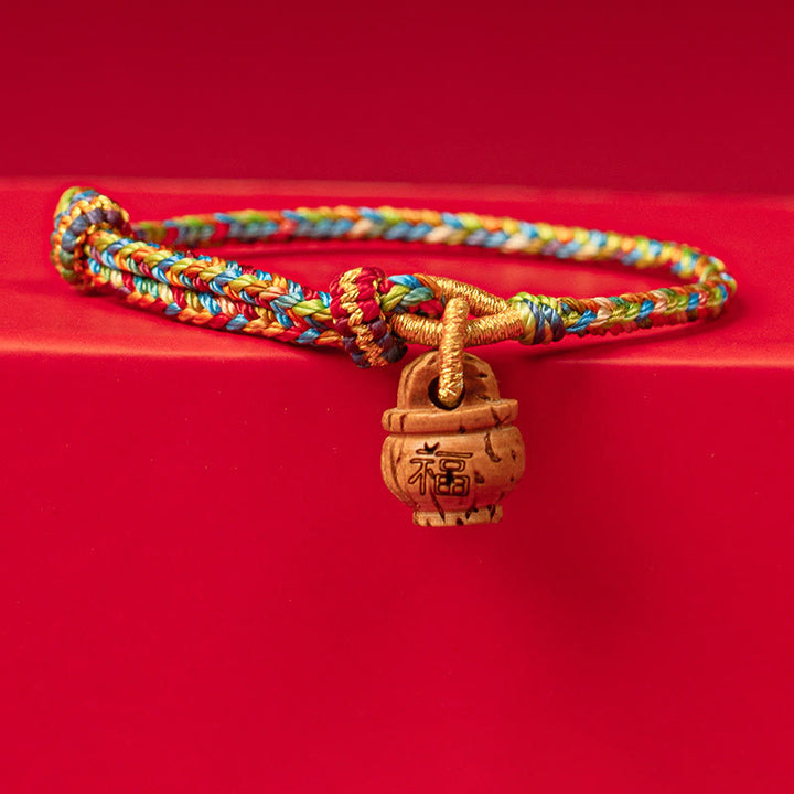 Buddha Stones Peach Wood Fu Character Safe And Well Wealth Bracelet - Fu Character - 16-17cm - image 0