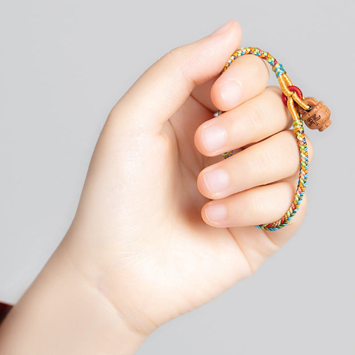 Buddha Stones Peach Wood Fu Character Safe And Well Wealth Bracelet - image 12