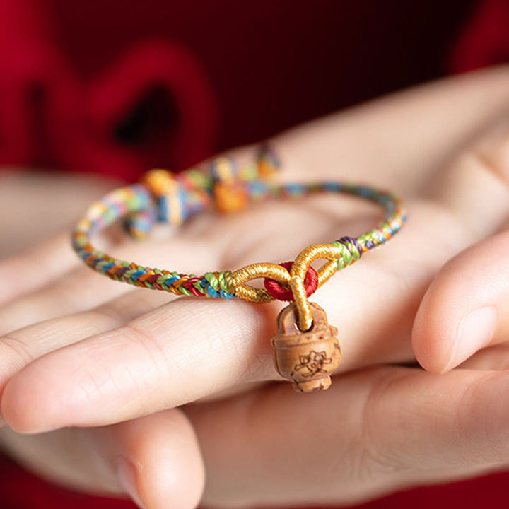Buddha Stones Peach Wood Fu Character Safe And Well Wealth Bracelet - image 11
