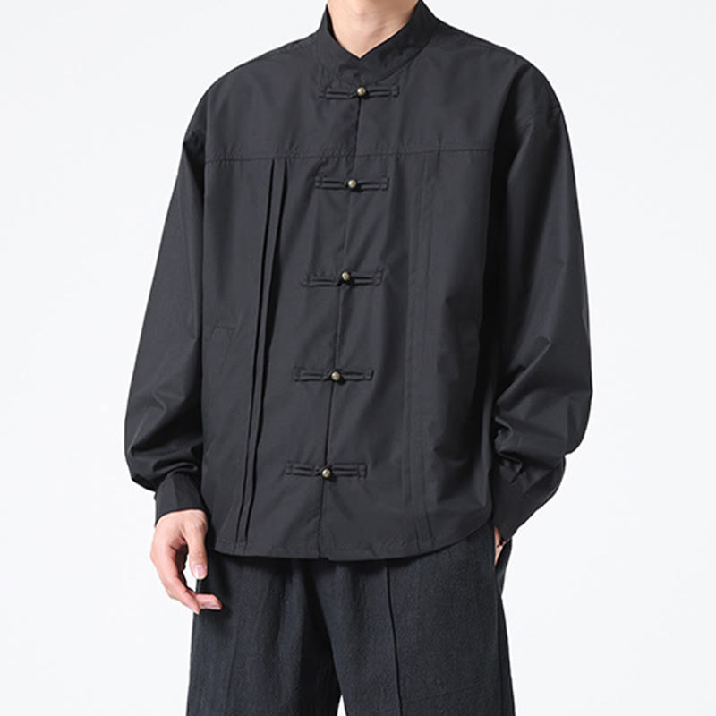 Buddha Stones Stand Collar Button Spandex Men's Shirts - image 1