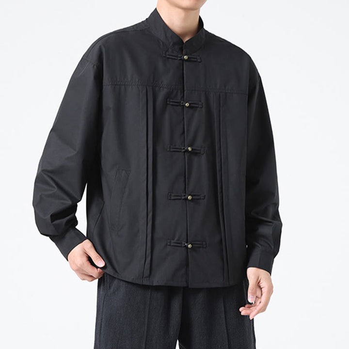 Buddha Stones Stand Collar Button Spandex Men's Shirts - image 5