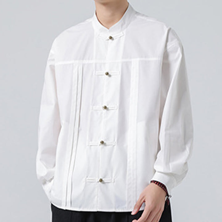 Buddha Stones Stand Collar Button Spandex Men's Shirts - image 20