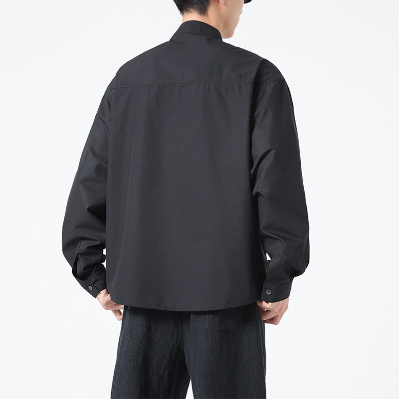 Buddha Stones Stand Collar Button Spandex Men's Shirts - image 2