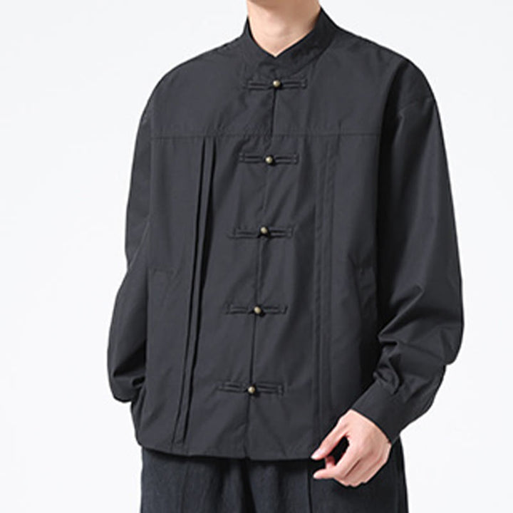 Buddha Stones Stand Collar Button Spandex Men's Shirts - image 6