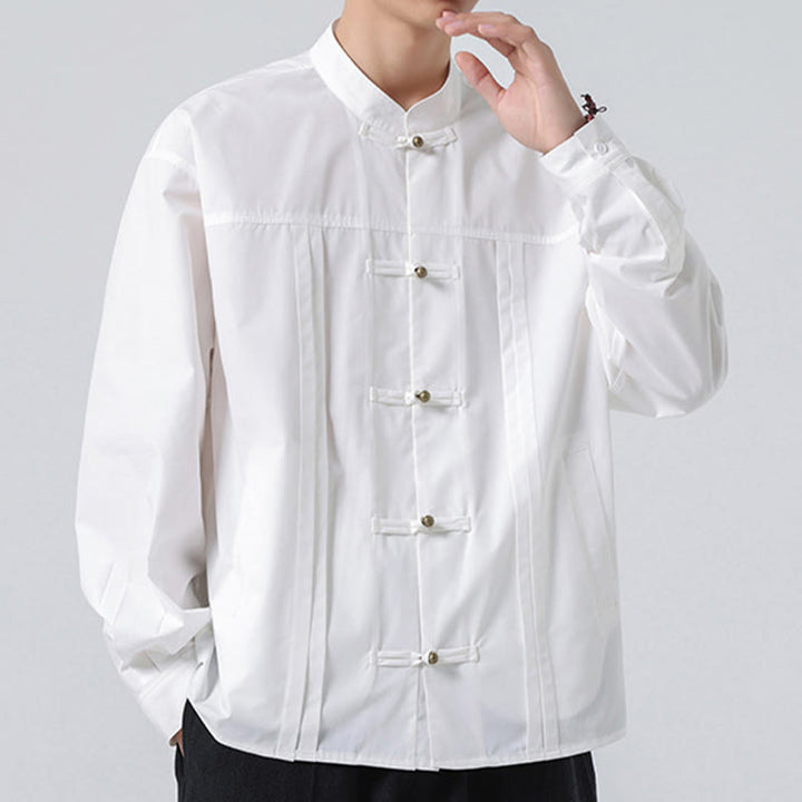 Buddha Stones Stand Collar Button Spandex Men's Shirts - image 12