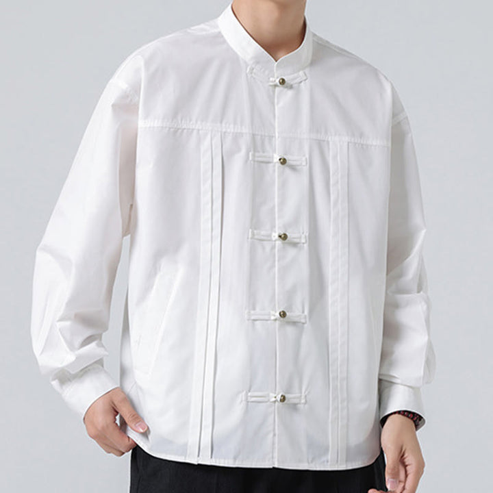 Buddha Stones Stand Collar Button Spandex Men's Shirts - image 19