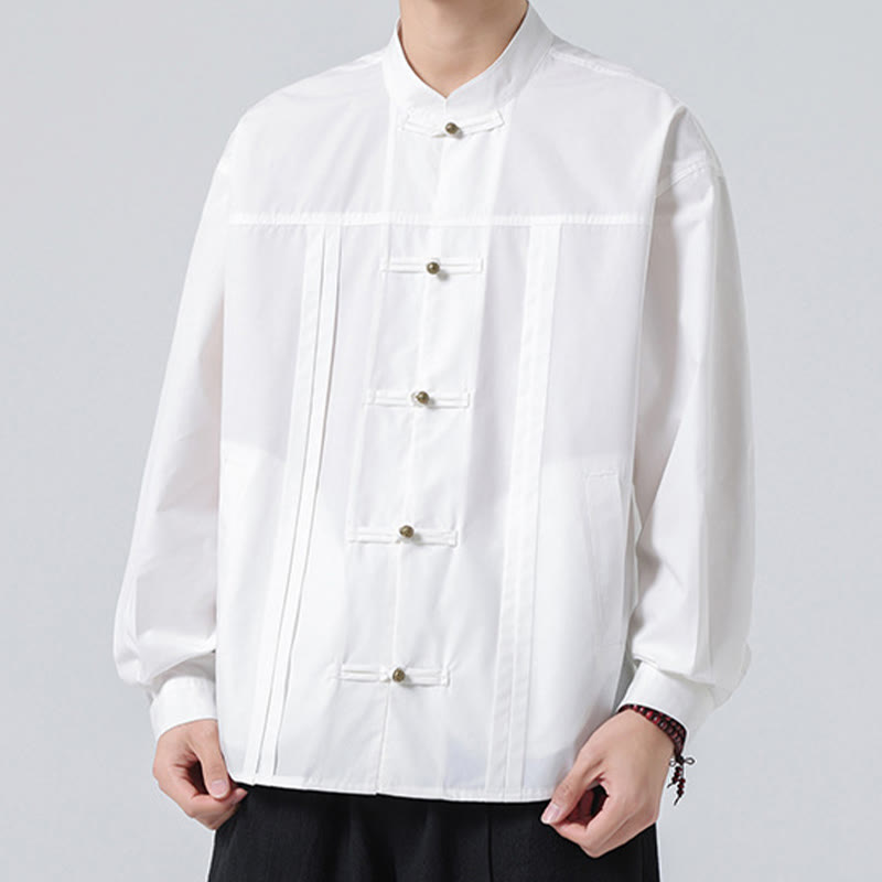 Buddha Stones Stand Collar Button Spandex Men's Shirts - image 15
