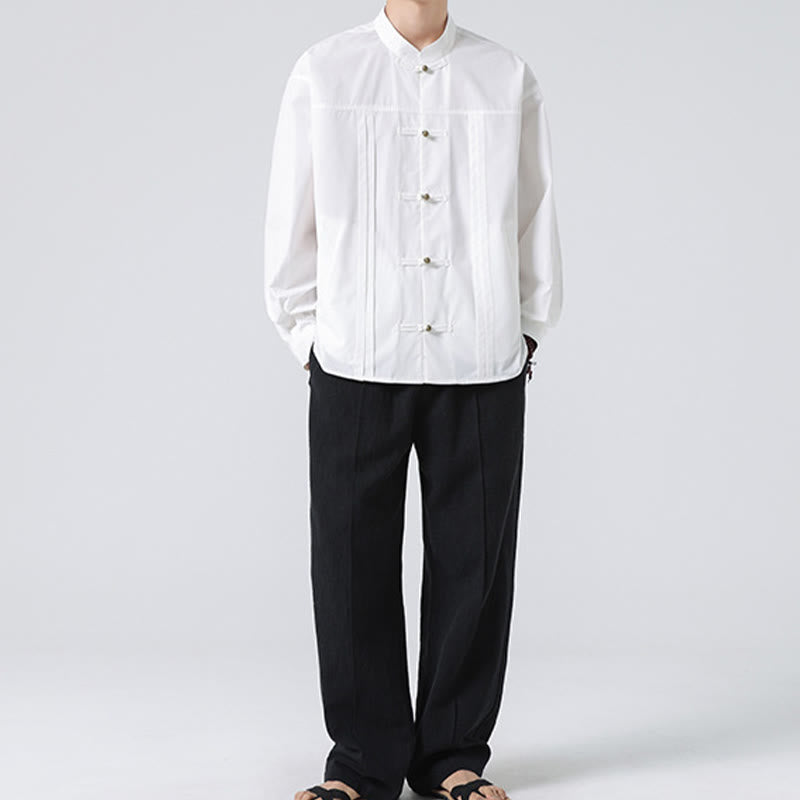 Buddha Stones Stand Collar Button Spandex Men's Shirts - image 18