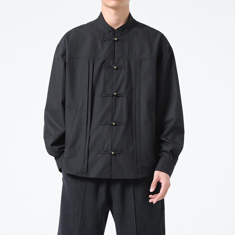 Buddha Stones Stand Collar Button Spandex Men's Shirts - Black - US/UK/AU46，EU56 (5XL) - image 0