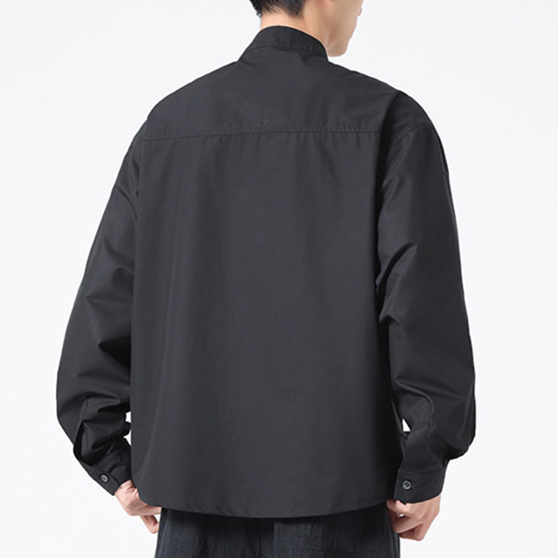 Buddha Stones Stand Collar Button Spandex Men's Shirts - image 10