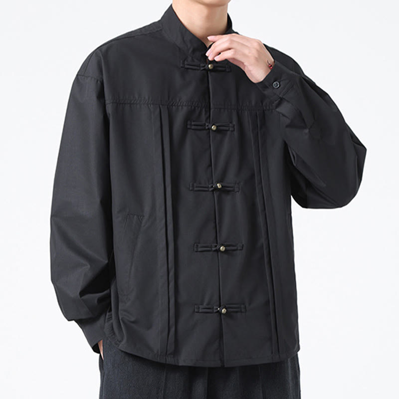 Buddha Stones Stand Collar Button Spandex Men's Shirts - image 9