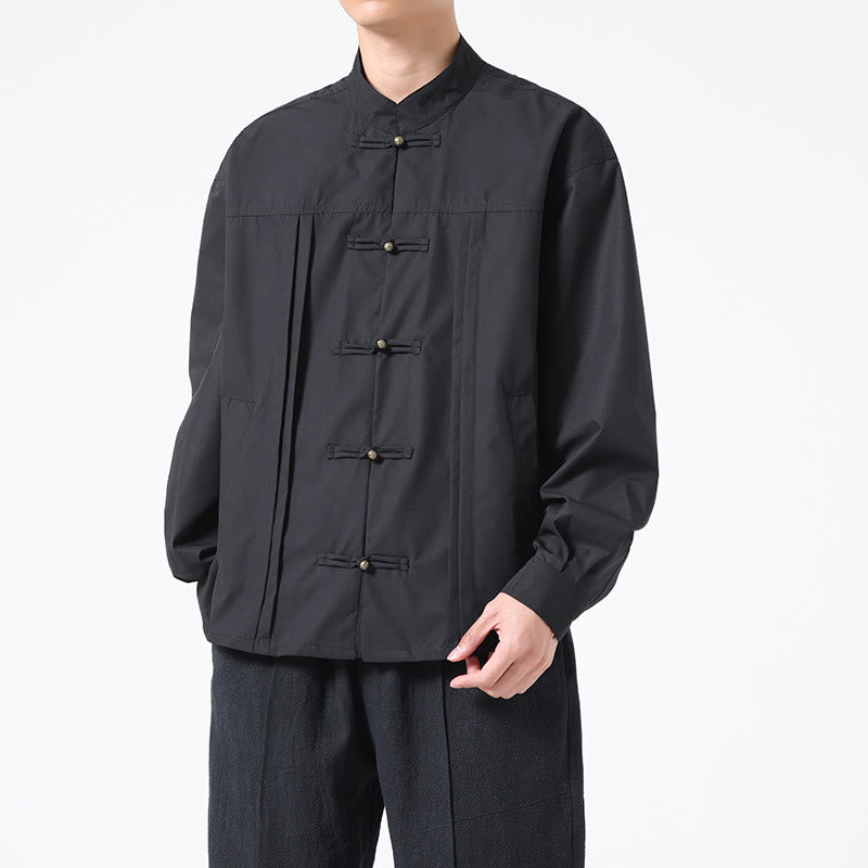 Buddha Stones Stand Collar Button Spandex Men's Shirts - image 3
