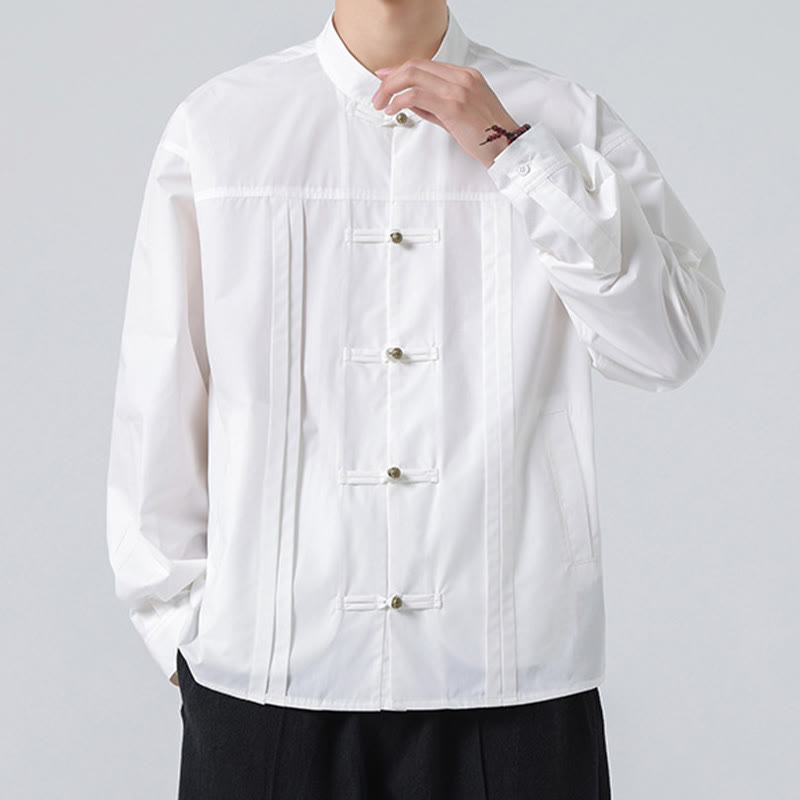 Buddha Stones Stand Collar Button Spandex Men's Shirts - image 16