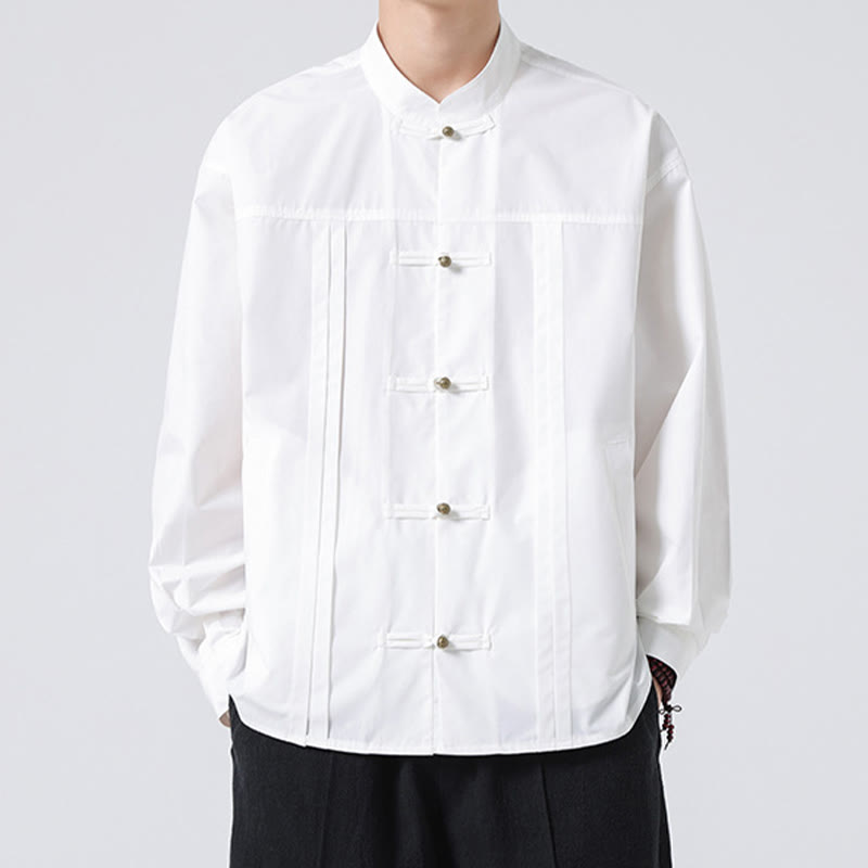 Buddha Stones Stand Collar Button Spandex Men's Shirts - image 14