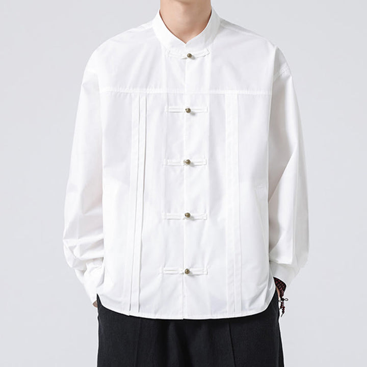 Buddha Stones Stand Collar Button Spandex Men's Shirts - image 14