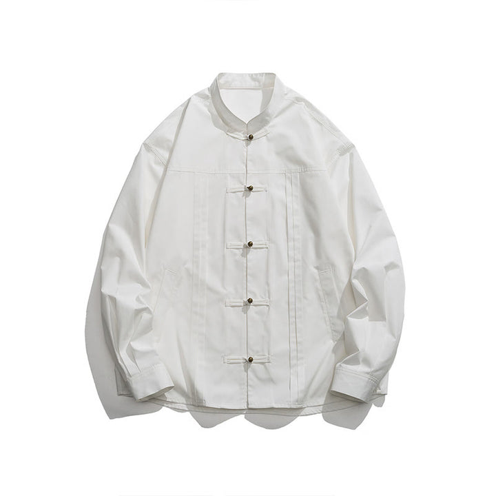 Buddha Stones Stand Collar Button Spandex Men's Shirts - image 23