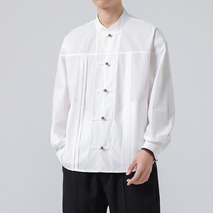 Buddha Stones Stand Collar Button Spandex Men's Shirts - image 17